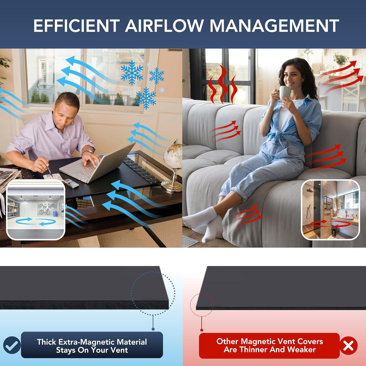 White Magnetic Vent Covers for Home Floor - Extra Thick Magnet Sheet - Heat Air Registers for RV, Noise Canceling Home HVAC Duct Blocker, AC Furnace Vents